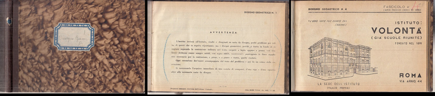 LZ- DISEGNO GEOMETRICO 1/10 VOLUME RILEGATO -- IST. VOLONTA' --- 1942 - C- XFS38