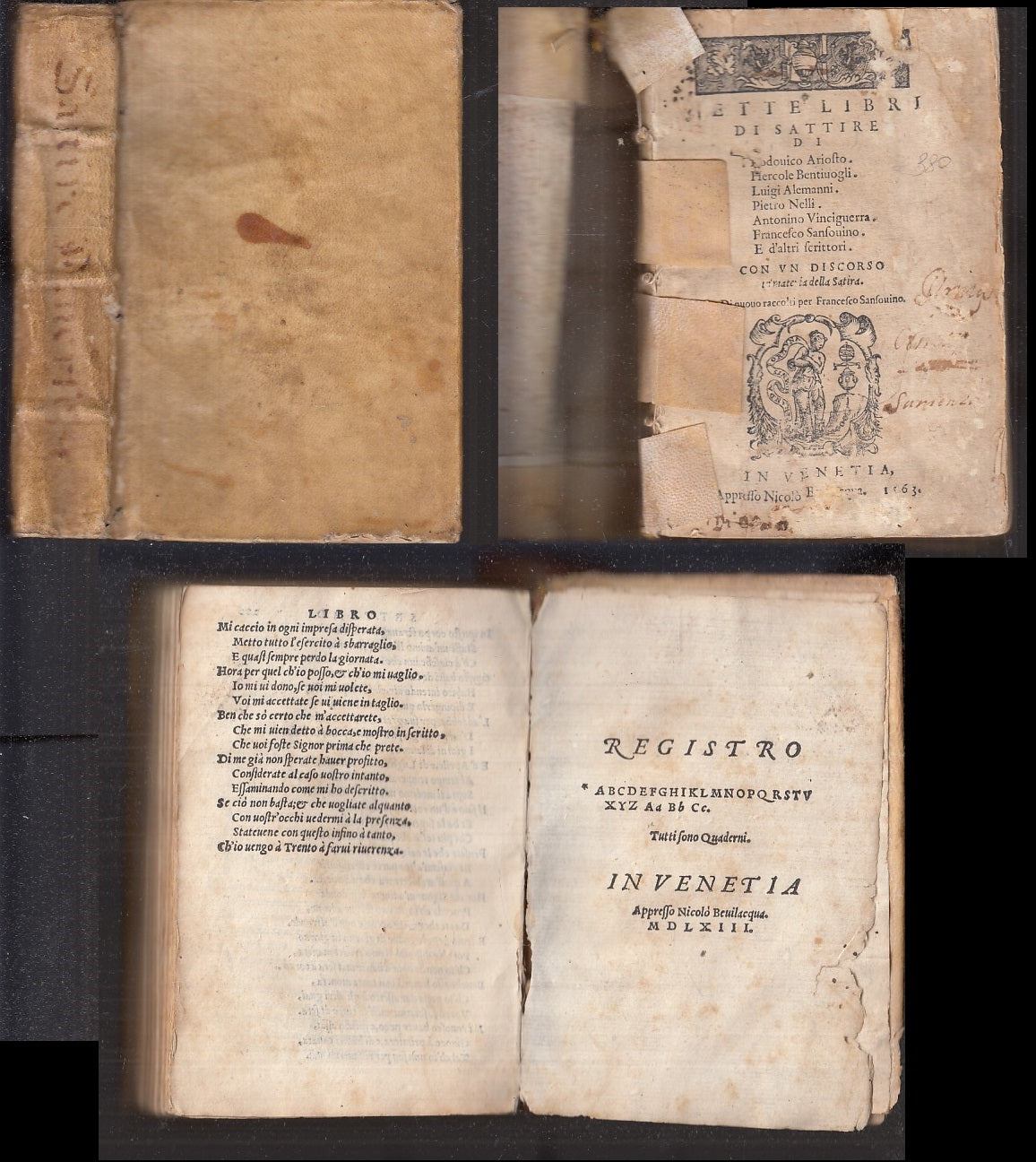 LH- SETTE LIBRI DI SATTIRE CINQUECENTINA - ARIOSTO - PEZZANA--- 1563- C- XFS100