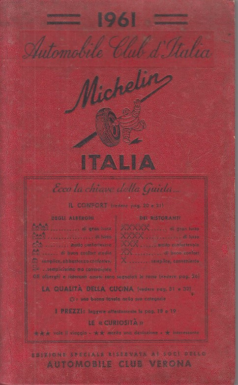 LV- MICHELIN GUIDA AUTOMOBILE CLUB D'ITALIA -- MICHELIN --- 1961 - B - YFS575