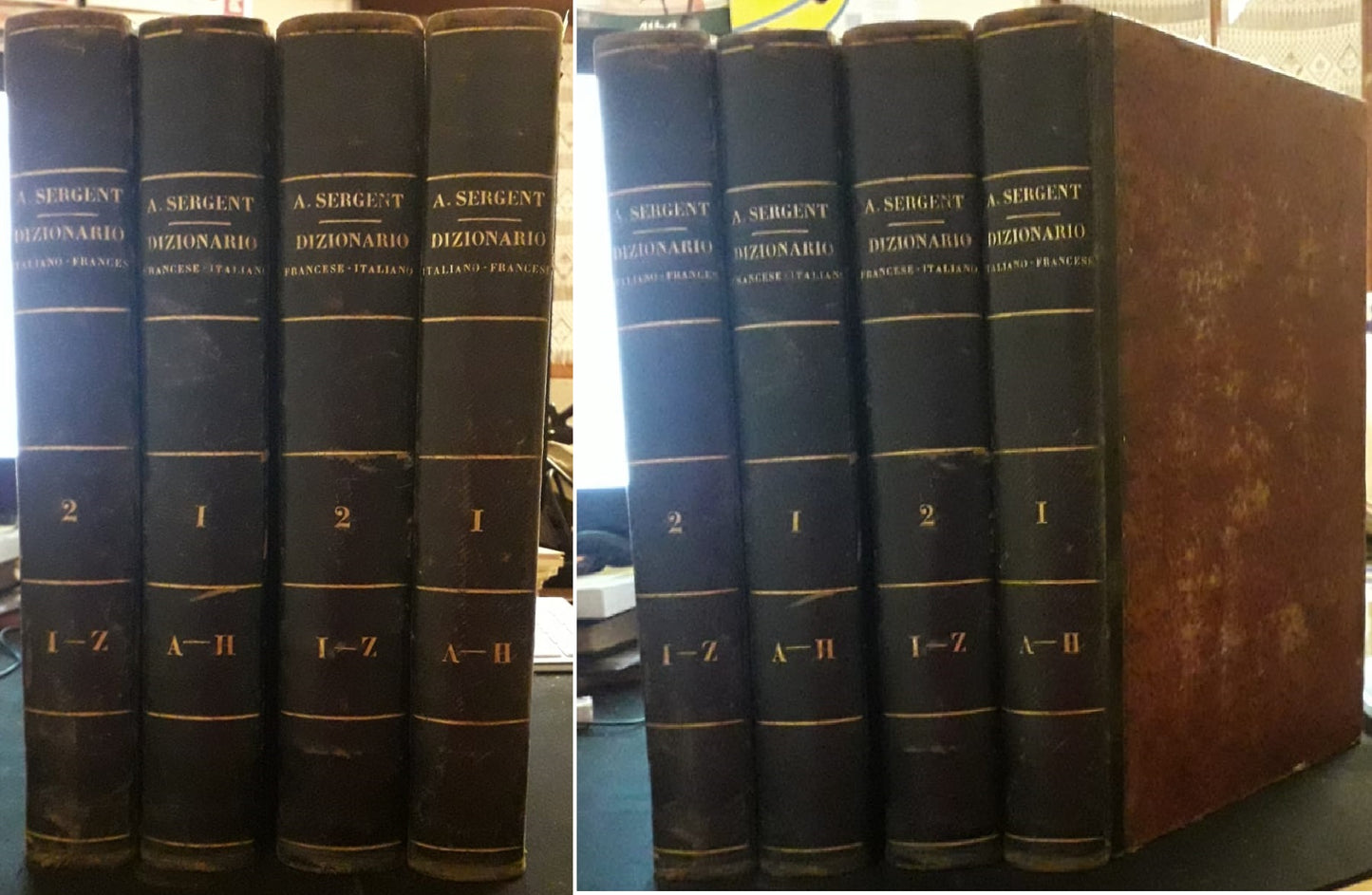 LH- GRANDE DIZIONARIO ITALIANO FRANCESE FRANCAIS 4 VOLUMI -- PAGNONI --- 1860- C