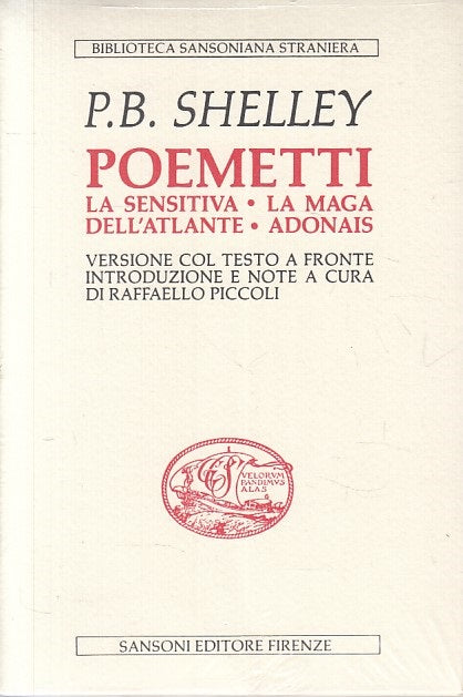 LN- POEMETTI SENSITIVA MAGA ADONAIS - SHELLEY - SANSONI --- 1983 - B - ZFS304