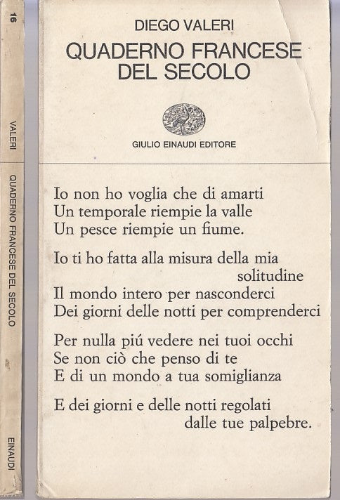 LN- QUADERNO FRANCESE DEL SECOLO- DIEGO VALERI- EINAUDI-- 1a ED.- 1965- B- XFS43