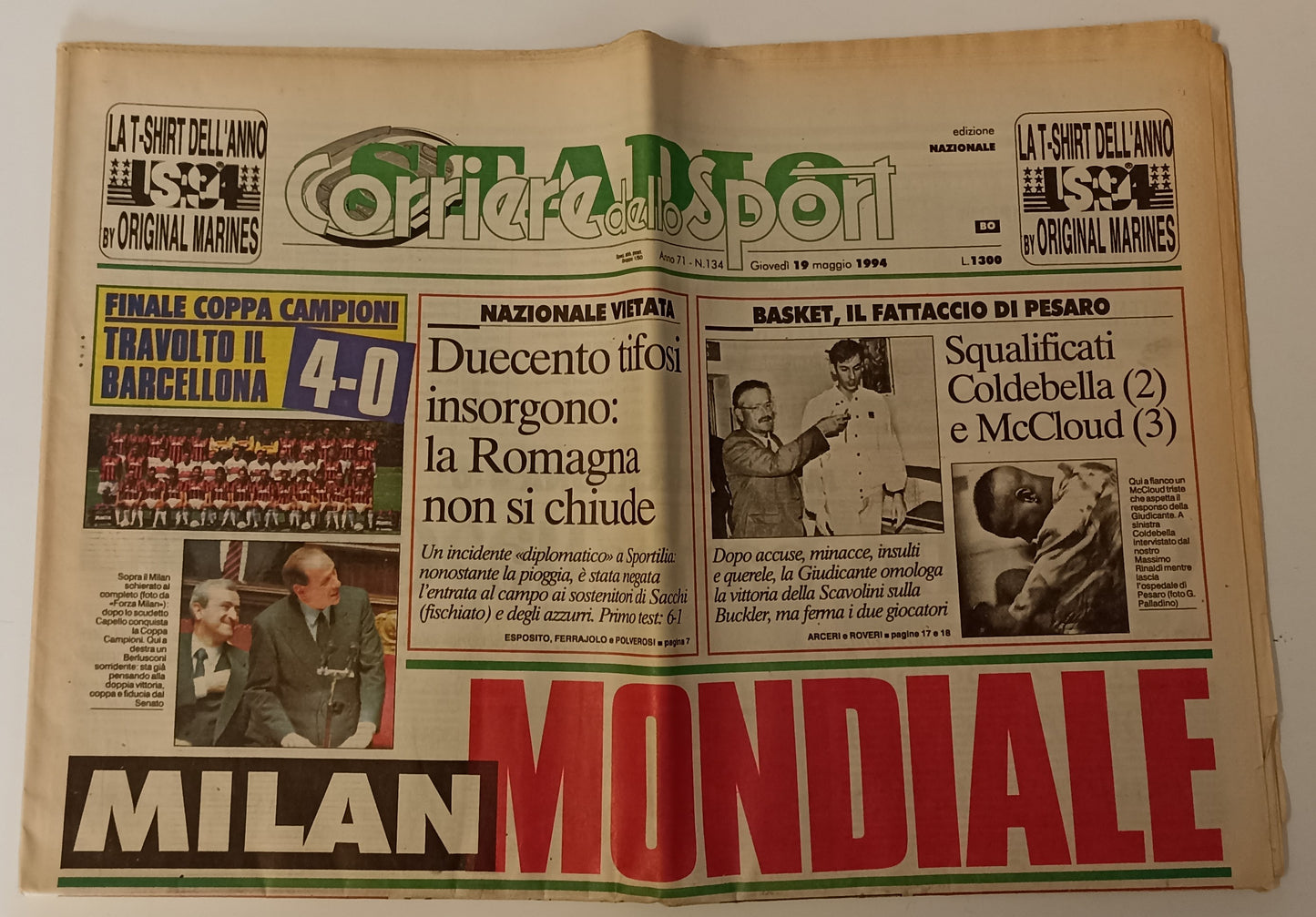 LC- QUOTIDIANO CORRIERE DELLO SPORT MILAN MONDIALE COPPA CAMPIONI 1992 - RVSa167