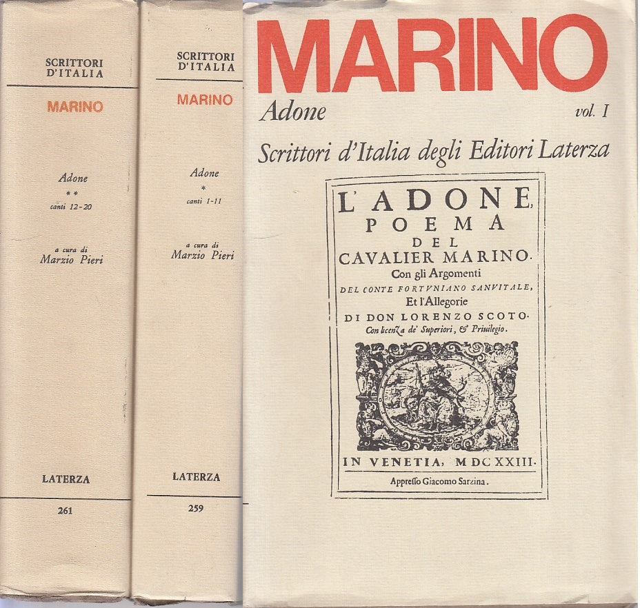 LS- ADONE 2 VOLUMI - MARINO - LATERZA - SCRITTORI D'ITALIA -- 1975 - BS - XFS125