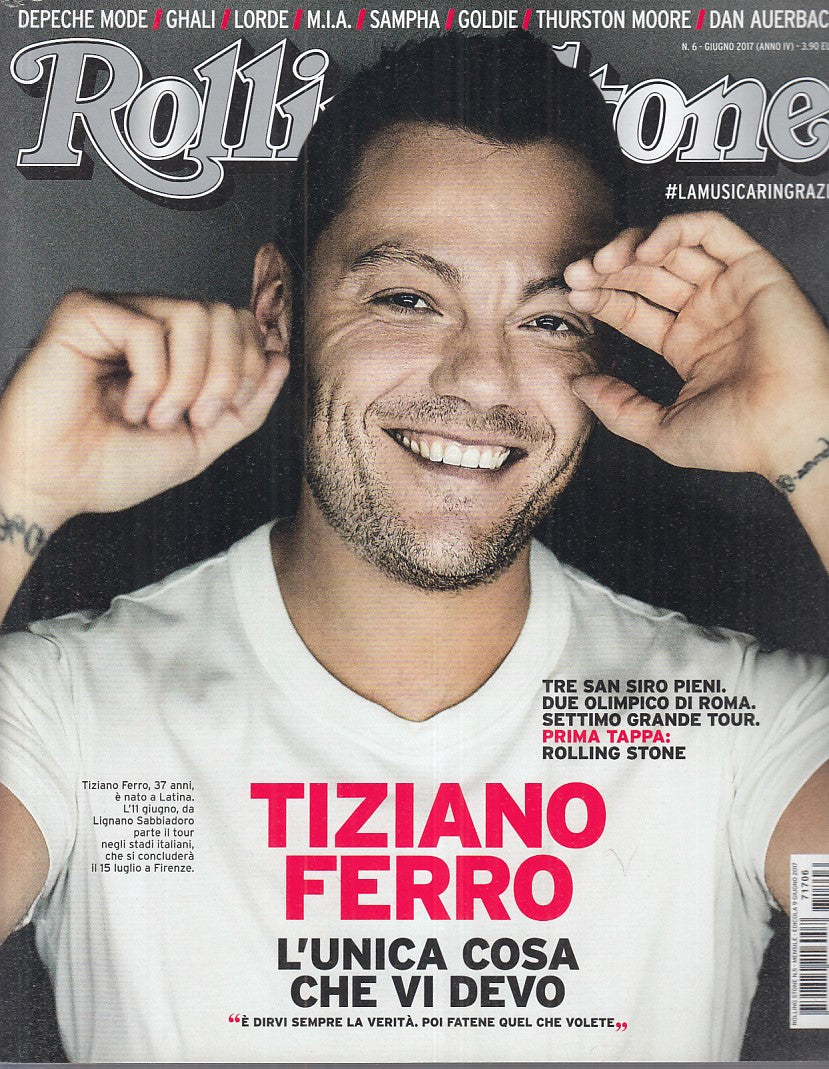 LR- RIVISTA MAGAZINE ROLLING STONE N.6 TIZIANO FERRO ----- 2017 - B - YFS999