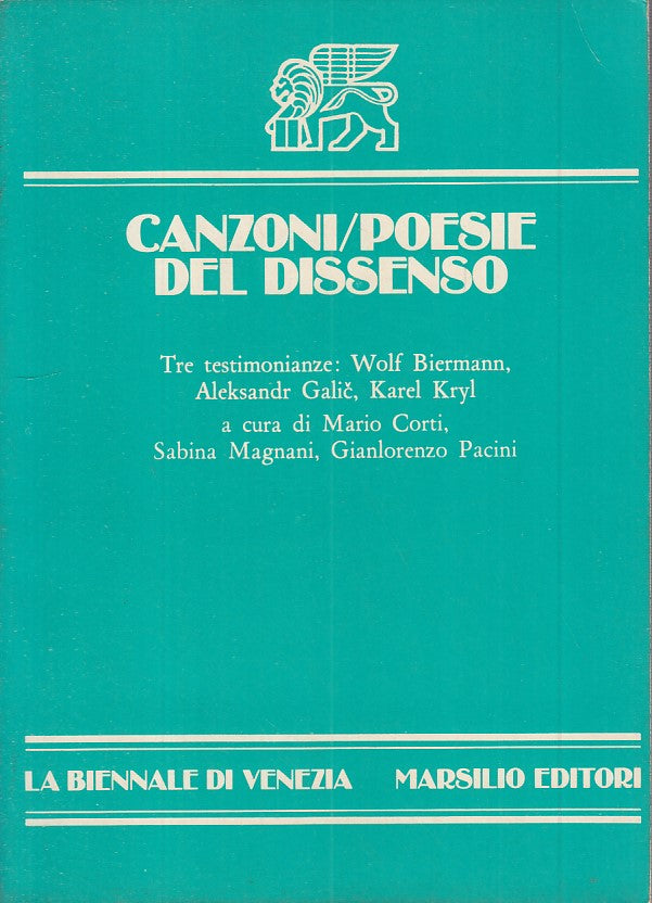 LN- CANZONI / POESIE DEL DISSENSO -- MARSILIO -- 1a ED. - 1977 - B - YFS200