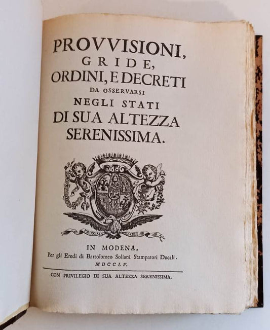 Provvisione gride ordini decreti Sua Altezza Serenissima- Anastatica 1755-XFS121