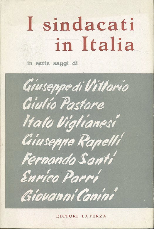 LS- I SINDACATI IN ITALIA SETTE SAGGI PASTORE PARRI-- LATERZA-- 1955- BS- ZTS326