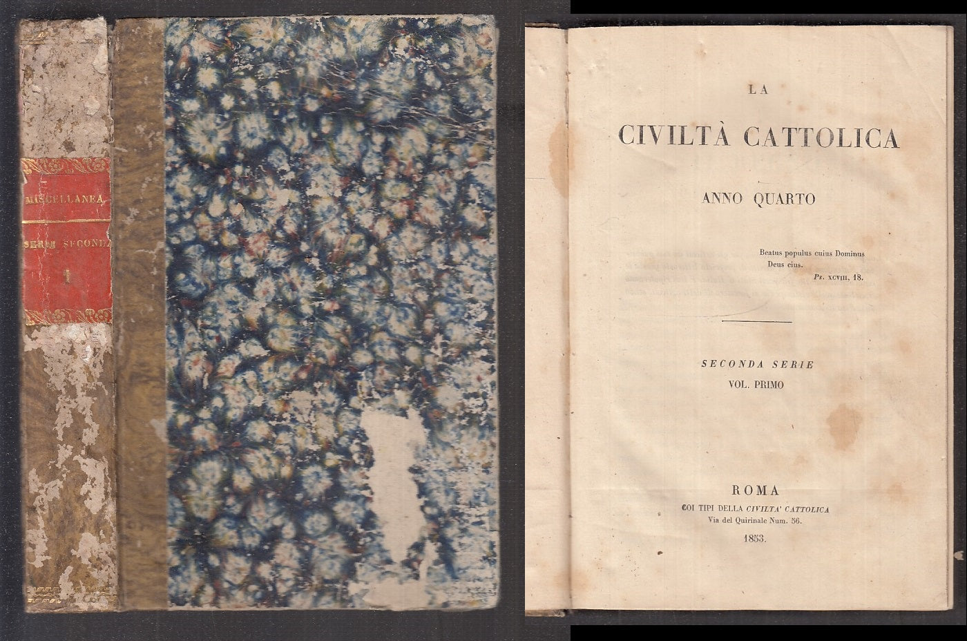 LH- LA CIVILTA' CATTOLICA ANNO IV SECONDA SERIE VOL. PRIMO ----- 1853- C- XFS106