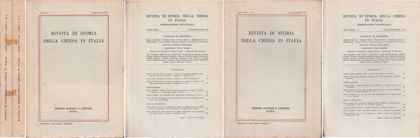 Rivista di dtoria della Chiesa in Italia 2 volumi - Herder - 1974 - ZFS261