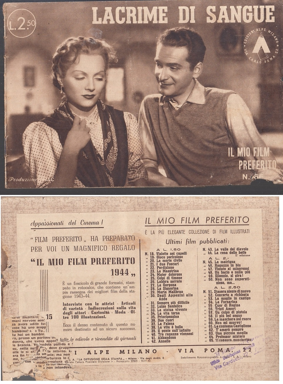 LR- IL MIO FILM PREFERITO N.66 LACRIME DI SANGUE -- ALPE --- 1942- S- VCX