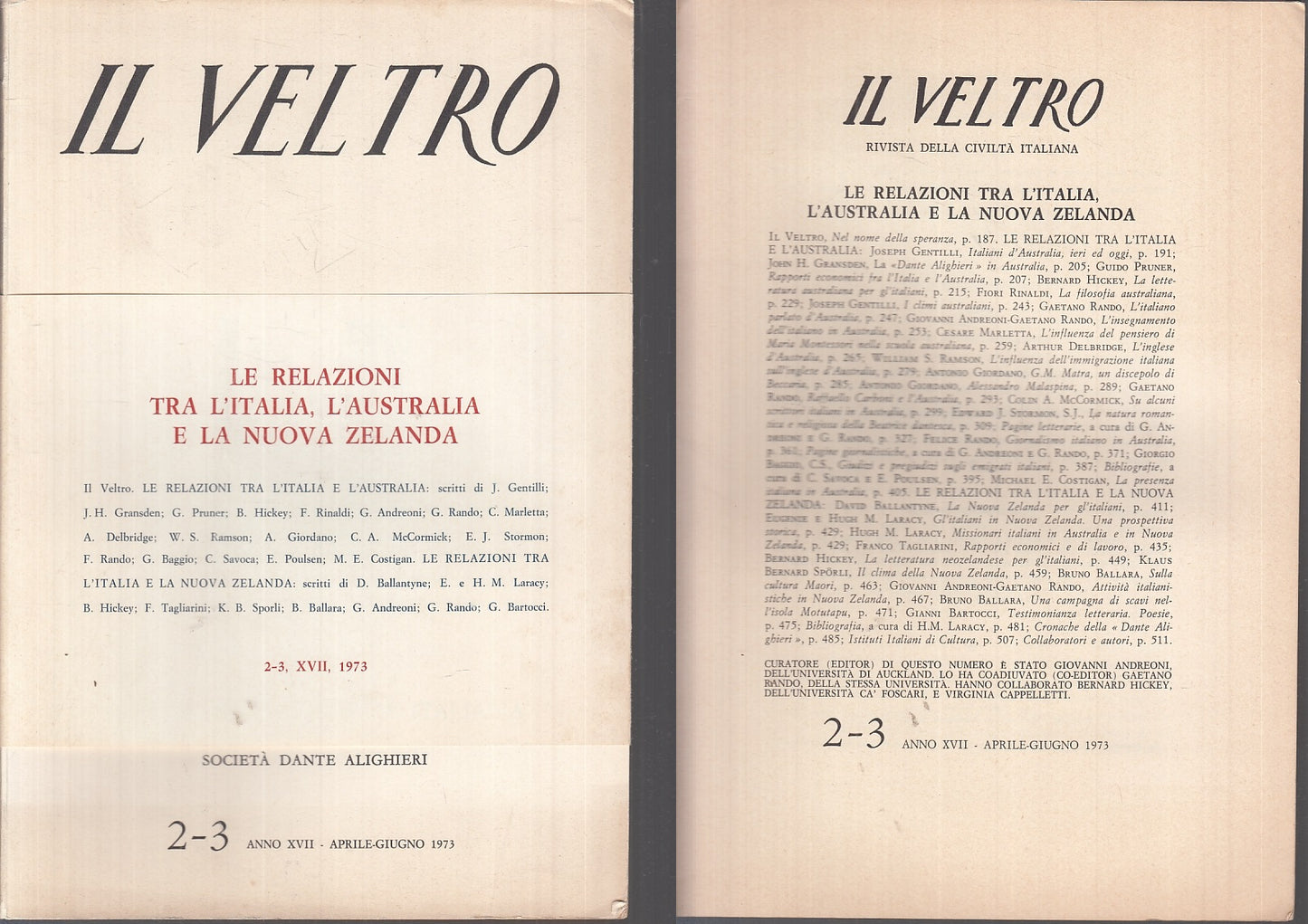LZ- IL VELTRO 2-3 RIVISTA CIVILTA' ITALIANA -- DANTE ALIGHIERI--- 1973- B- YFS63