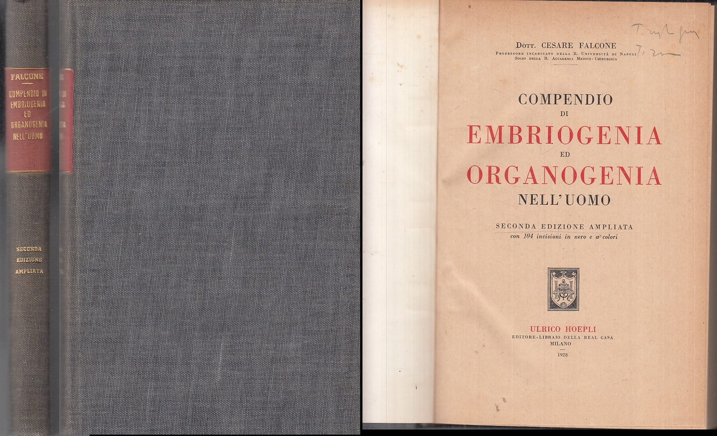 LH- COMPENDIO EMBRIOGENIA ORGANOGENIA NELL'UOMO- FALCONE- HOEPLI- 1928- C-ZTT446