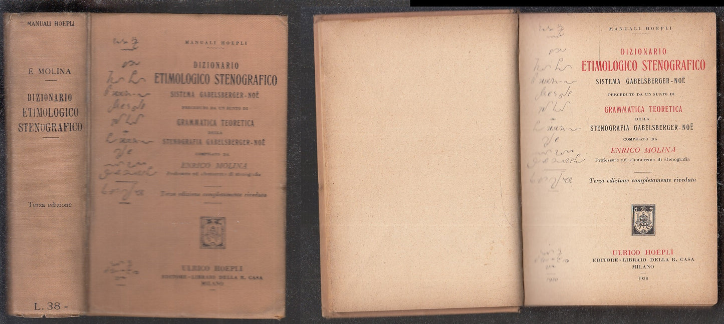 LZ- DIZIONARIO ETIMOLOGICO STENOGRAFICO- MOLINA- HOEPLI- MANUALI-- 1930- C-XFS83