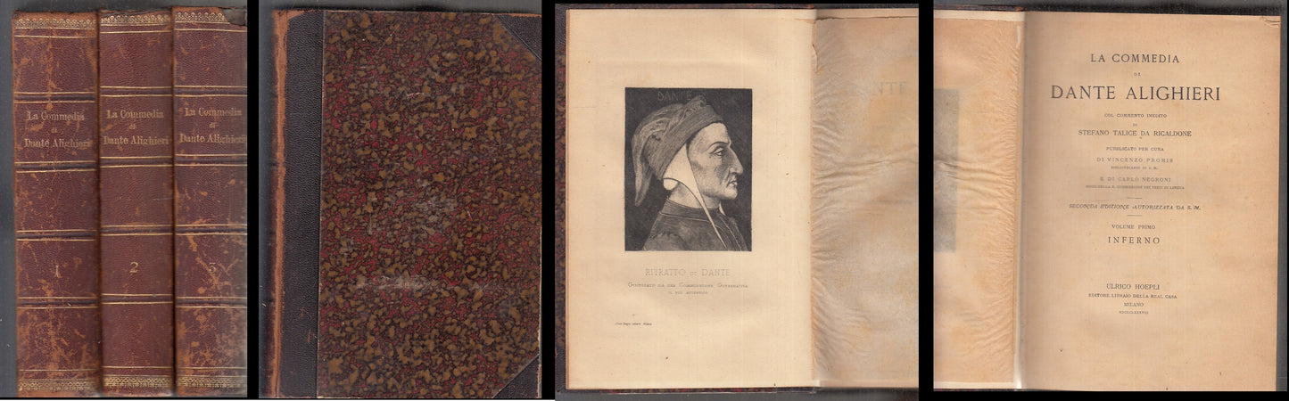 LN- LA COMMEDIA DI DANTE ALIGHIERI 3 VOLUMI -- ULRICO HOEPLI --- 1888 - C - XFS