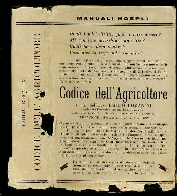 LZ- CODICE DELL'AGRICOLTORE - EMILIO ROMANINI - HOEPLI - MANUALI-- 1930- CS- XFS