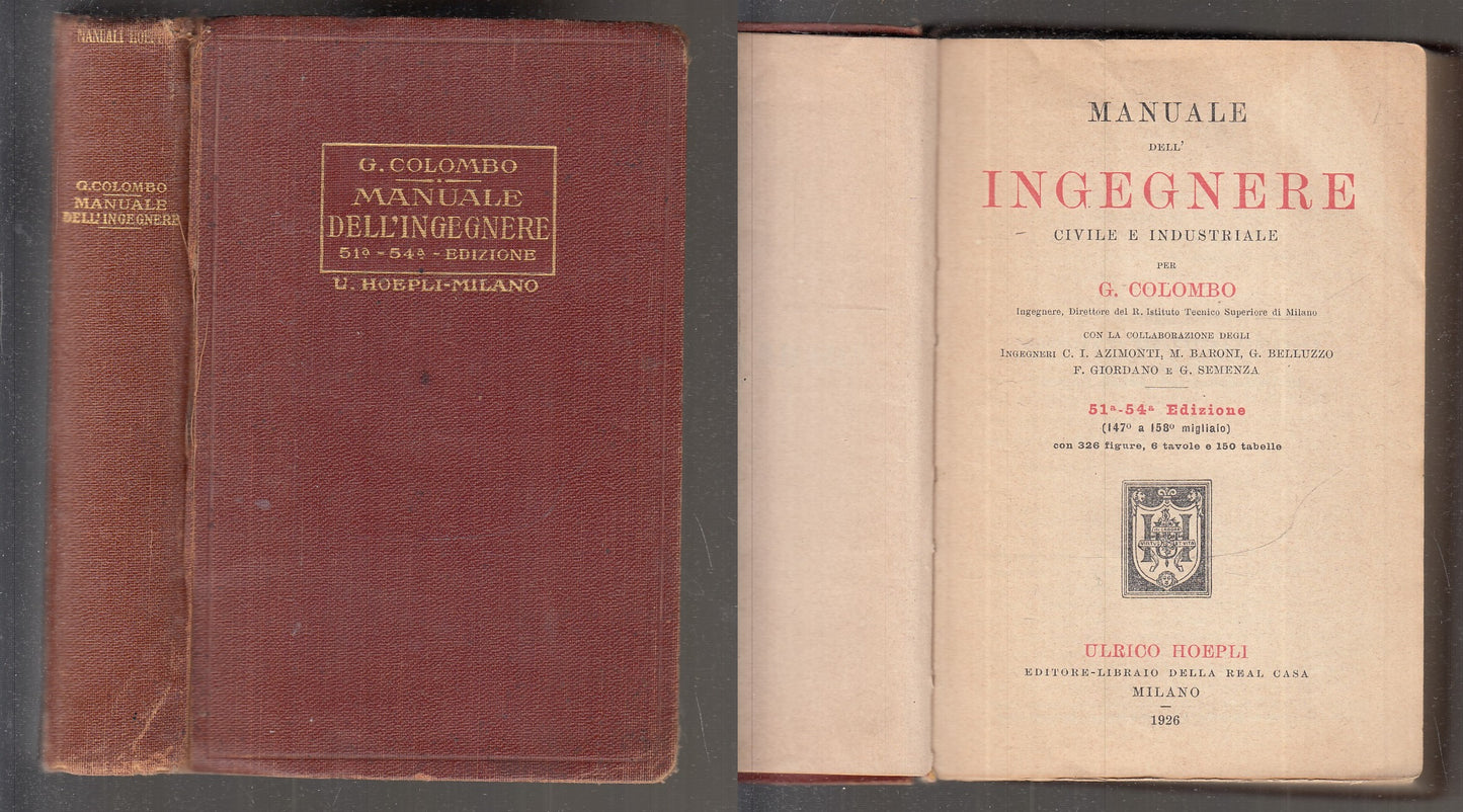 LZ- MANUALE DELL'INGEGNERE CIVILE - COLOMBO - HOEPLI - MANUALI -- 1926 - C- XFS