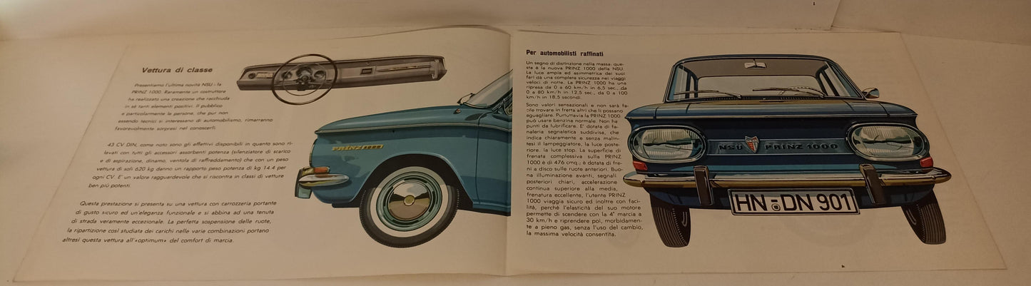 CP- OPUSCOLO PUBBLICITARIO PIEGHEVOLE AUTOMOBILE NSU PRINZ MILLE - RVSa93
