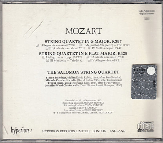 MCD- CD MOZART STRING QUARTETS K387 K482 SALOMON STRING QUARTET HYPERION - ZCD6