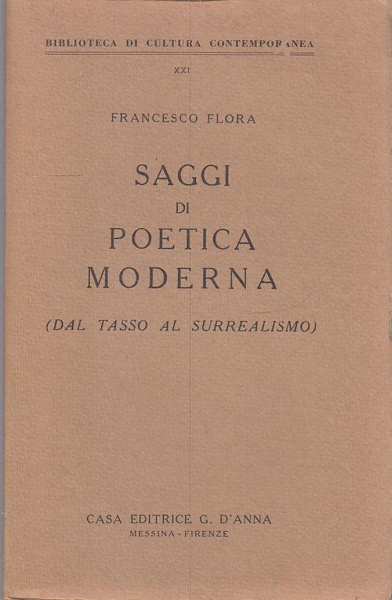LS- SAGGI DI POETICA MODERNA TASSO - FRANCESCO FLORA - D'ANNA--- 1976- B- ZFS187