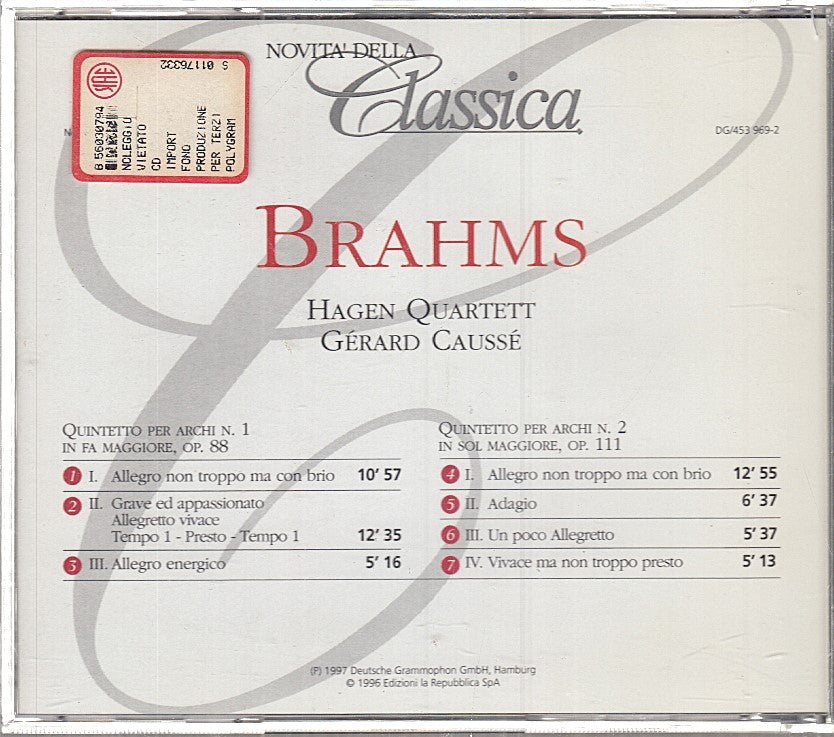 MCD- CD BRAHMS QUINTETTI PER ARCHI LA REPUBBLICA - ZCD8