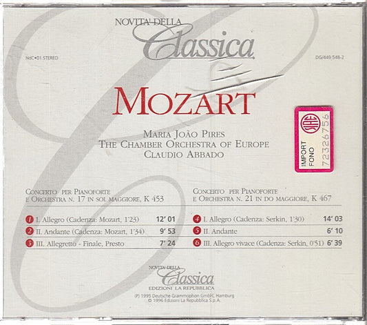 MCD- CD MOZART CONCERTI PER PIANOFORTE E ORCHESTRA LA REPUBBLICA - ZCD8