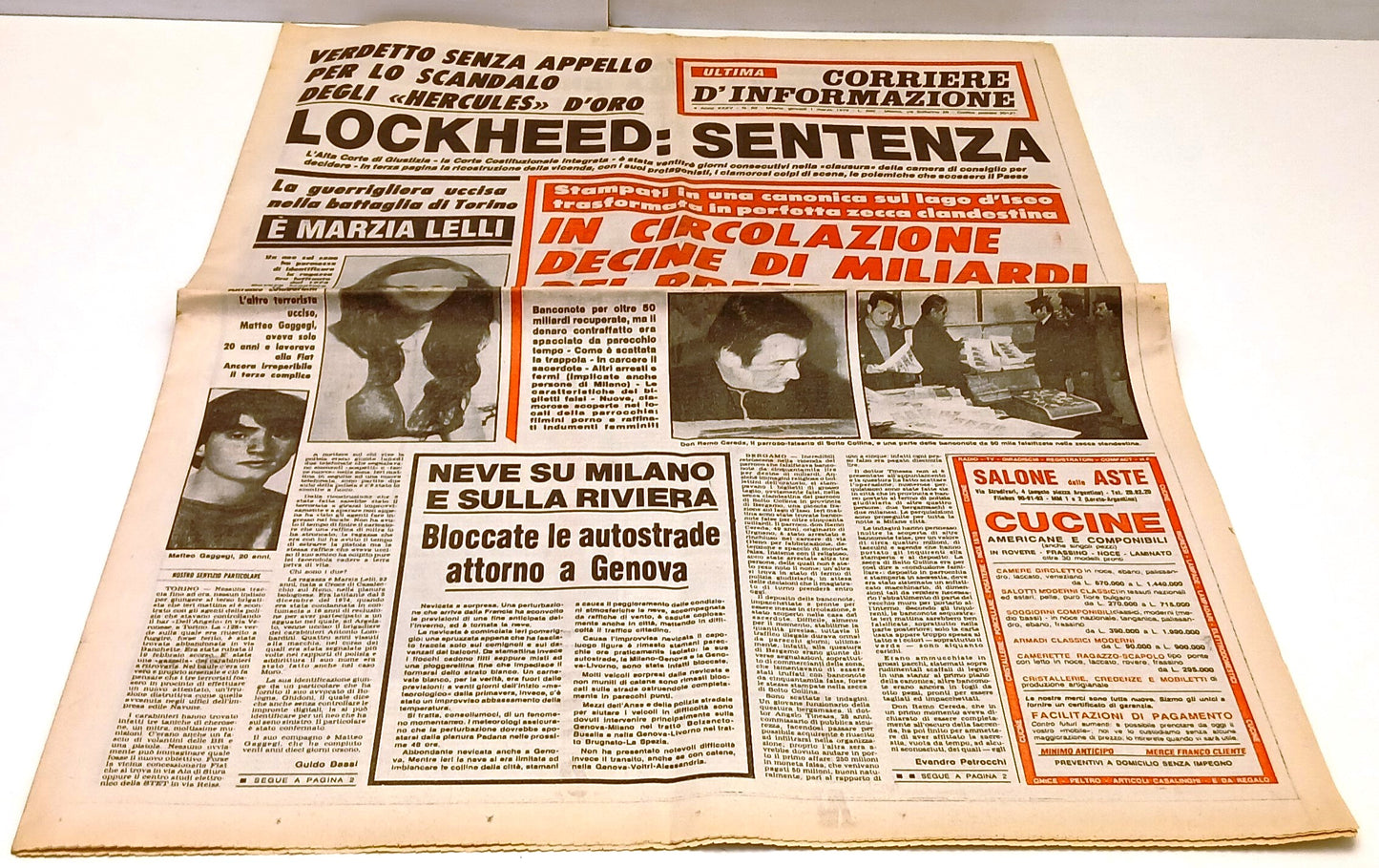 LR- QUOTIDIANO CORRIERE D'INFORMAZIONE 1 MARZO 1979 LOCKHEED SENTENZA - RVSh29