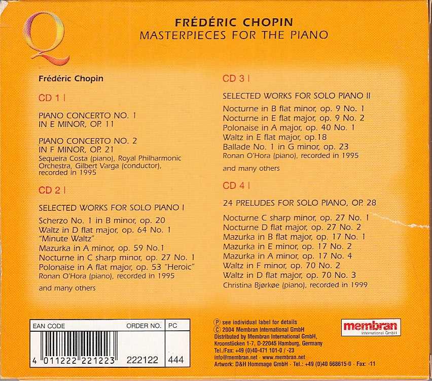 MCD- CD CHOPIN MASTERPIECES FOR THE PIANO QUADROMANIA MEMBRAN BOX 4 CD - ZCD5