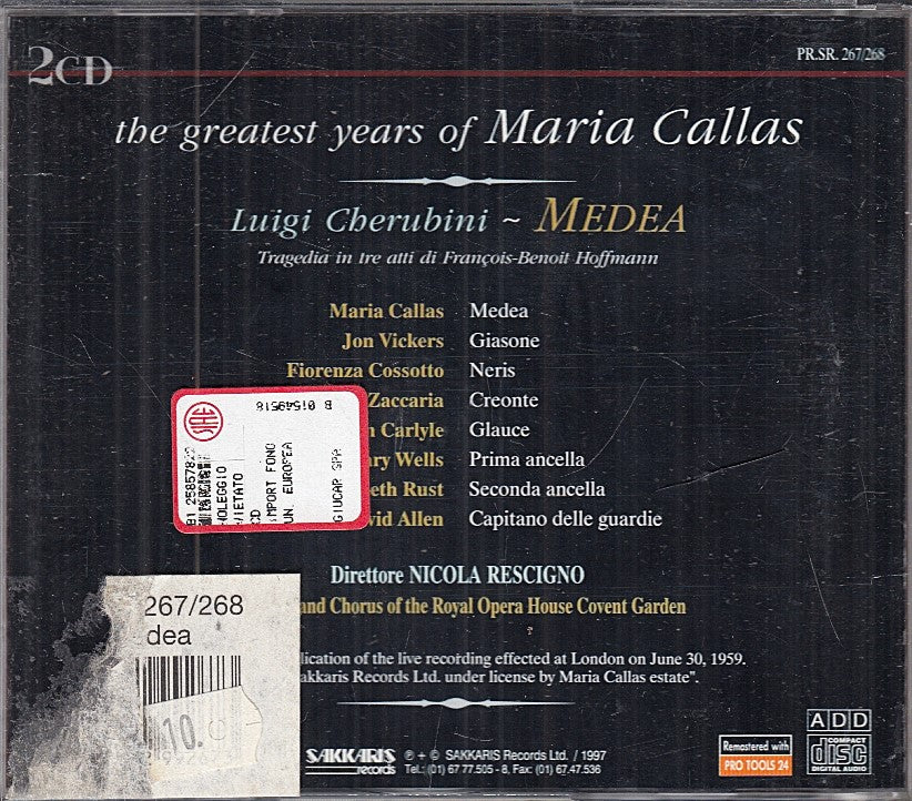 MCD- CD THE GREATEST YEARS OF MARIA CALLAS CHERUBINI MEDEA SAKKARIS 2CD - ZCD4