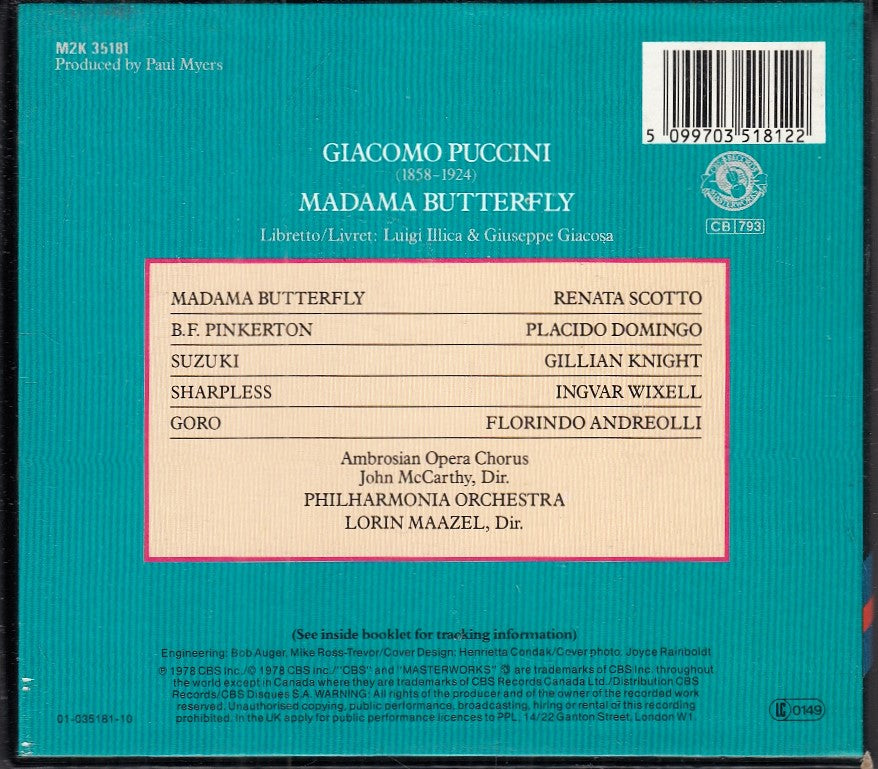 MCD- CD PUCCINI MADAMA BUTTERFLY PLACIDO DOMINGO CBS BOX 2 CD - ZCD11