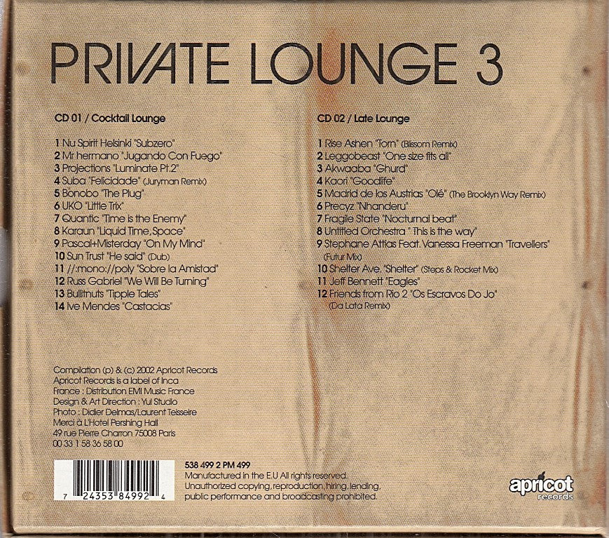 MCD- CD PRIVATE LOUNGE 3 - COMPILATION --- APRICOT 2 CD - ZCD18