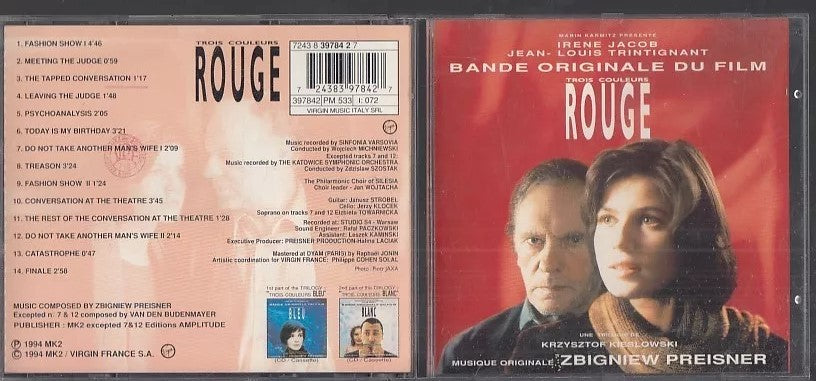 MCD- CD PREISNER - BANDE ORIGINALE DU FILM TROIS COULEURS ROUGE MK2 1992 - ZCD18