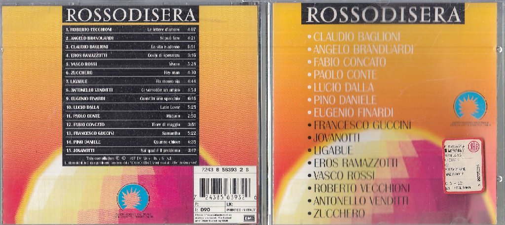 MCD- CD VECCHIONI BRANDUARDI LIGABUE ZUCCHERO CONTE- ROSSODISERA---- 1997-- ZCD3