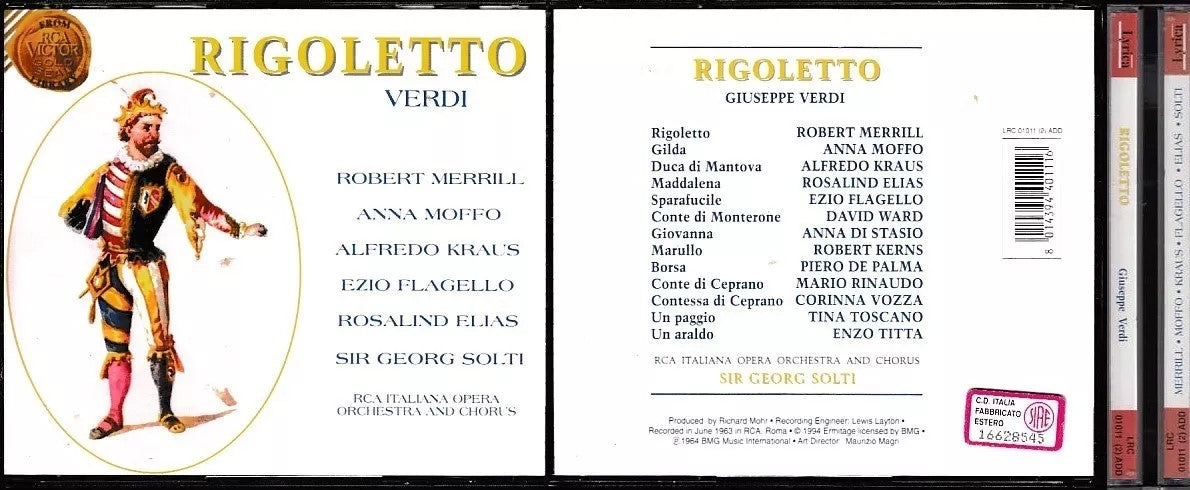 MCD- CD GIUSEPPE VERDI RIGOLETTO OPERA MERRILL MOFFO KRAUS RCA 2CD- ZCD12
