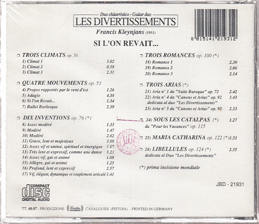 MCD- CD KLEYNJANS SI L'ON REVAIT LES DIVERTISSEMENTS SONITUS BLISTER - ZCD11
