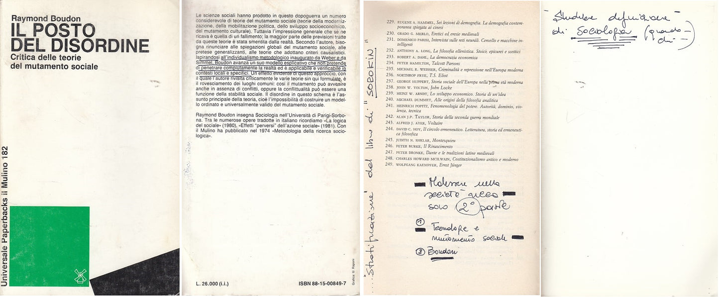 LS- IL POSTO DEL DISORDINE CRITICA - BOUDON - IL MULINO --- 1991 - B - ZDS296