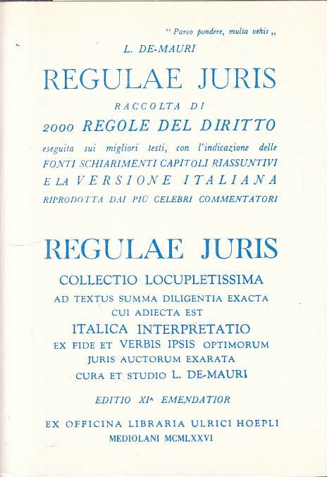 LS- REGULAE JURIS 2000 REGOLE DEL DIRITTO - DE MAURI - HOEPLI ---- B - ZTS193