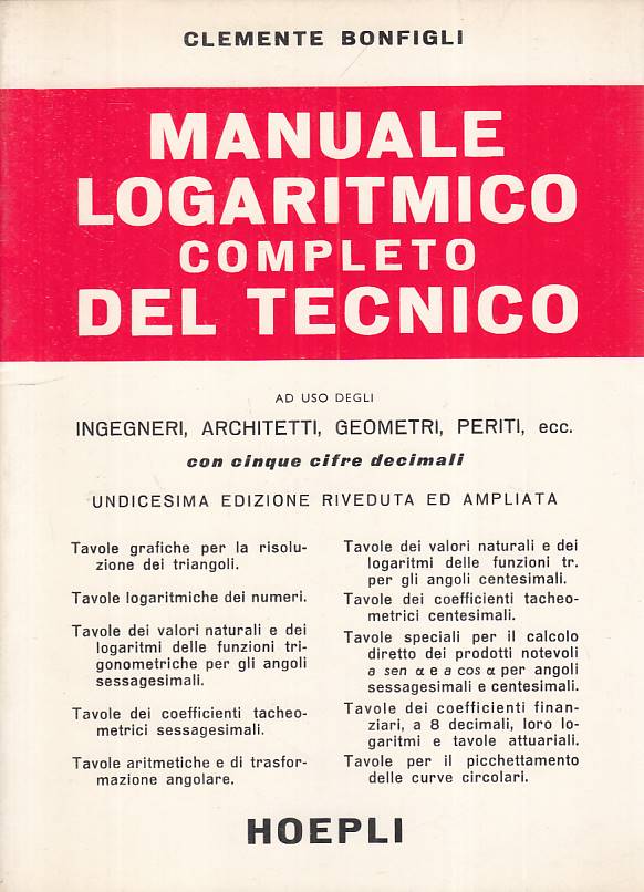 LZ- MANUALE LOGARITMICO COMPLETO DEL TECNICO -- HOEPLI --- 1985 - B - YFS276