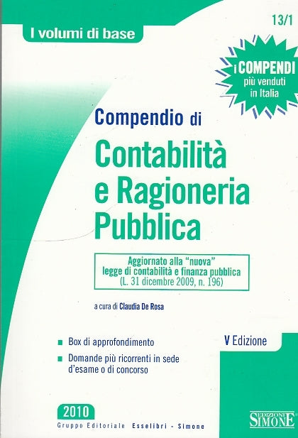 LZ- COMPENDIO DI CONTABILITA' RAGIONERIA PUBBLICA-- SIMONE --- 2010 - B - ZDS332