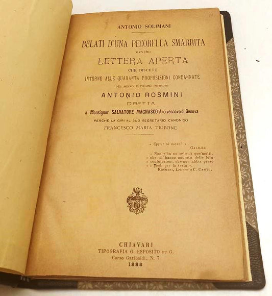 LH- BELATI D'UNA PECORELLA SMARRITA ATONIO ROSMINI - SOLIMANI - 1888 - C- XFS120