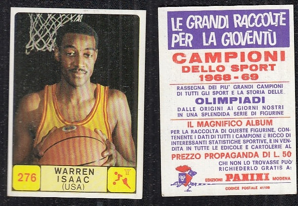 BASKET CARD - PANINI - CAMPIONI SPORT 1968/69 - WARREN ISAAC - 276 - MINT