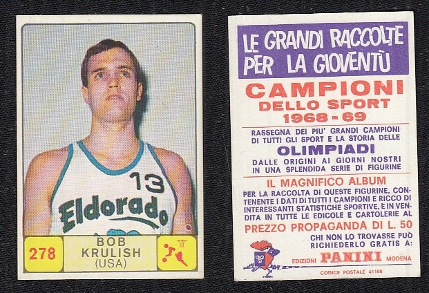 BASKET CARD - PANINI - CAMPIONI SPORT 1968/69 - BOB KRULISH - 278 - MINT