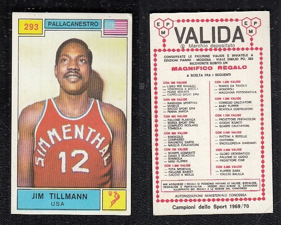 BASKET CARD - PANINI - CAMPIONI SPORT 1969/70 - JIM TILLMANN - 293 - MINT VALIDA - Copia
