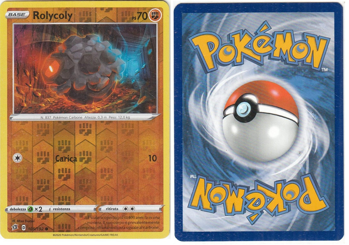 POKEMON CARD CARTA - ROLYCOLY 105/192 HOLO REVERSE RARA - ITA - CRD024