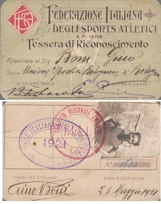 CC- TESSERA FEDERAZIONE ITALIANA SPORTS ATLETICI 1921 - CRT1831