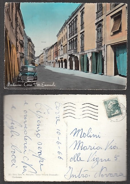 CC- CARTOLINA PORDENONE CORSO VITTORIO EMANUELE 1966 - CRT1965