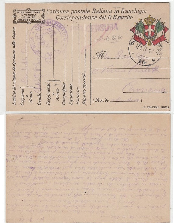 CC- CORRISPONDENZA IN FRANCHIGIA POSTA MILITARE 10 JUGOSLAVIA 1917 - CRT2322