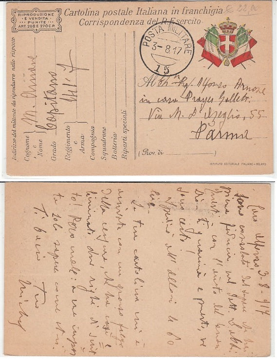 CC- ESERCITO ITALIANO CORRISPONDENZA IN FRANCHIGIA POSTA MILITARE 15 - CRT2336