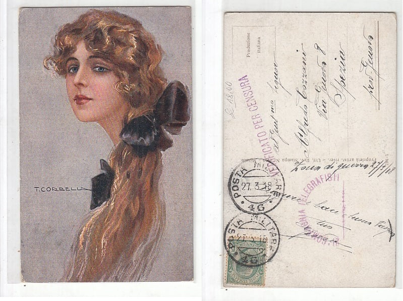 CC- CARTOLINA POSTA MILITARE 46 TELEGRAFISTI ILLUSTRATORE CORBELLA 1918- CRT2376