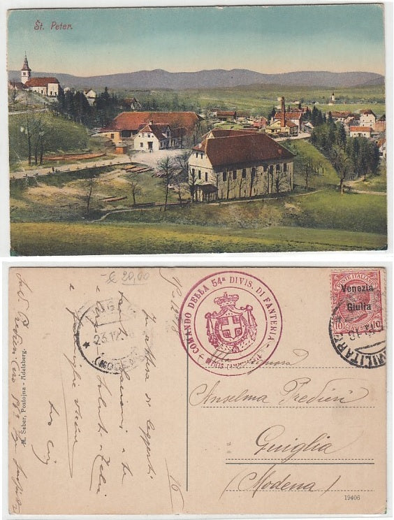 CC- CARTOLINA ST. PETER VENEZIA GIULIA POSTA MILITARE 54a FANTERIA 1918- CRT2402